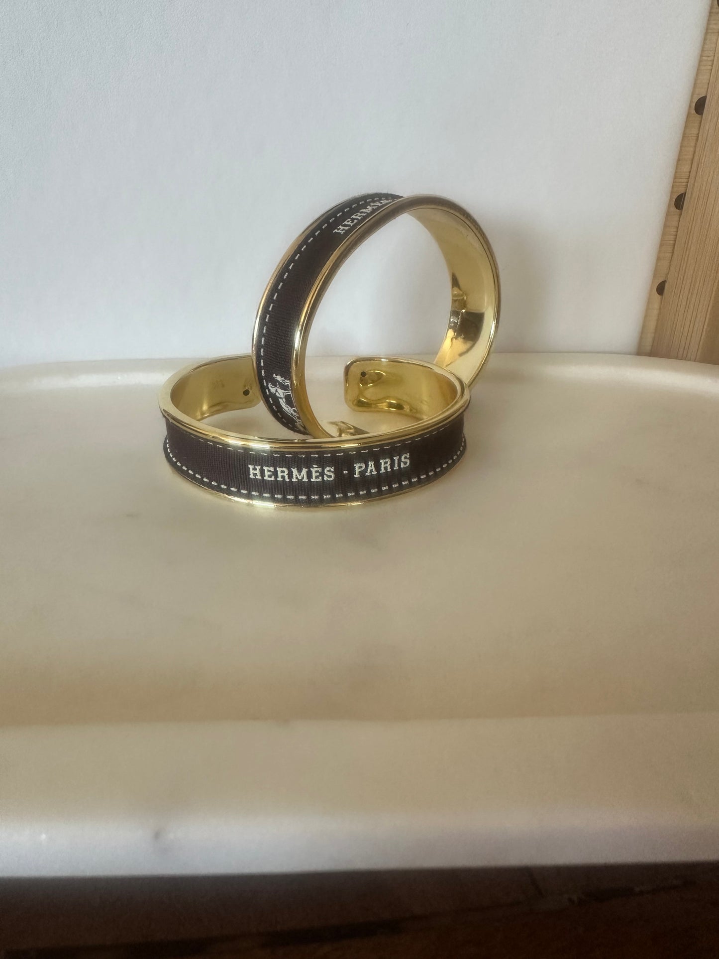 Hermes Inspired Upcycled Cuff Bracelet With Brown Ribbon