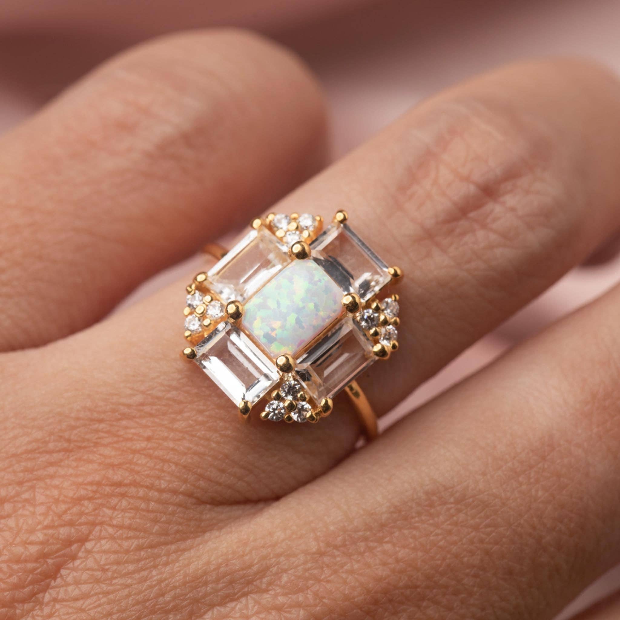 Opal & Topaz Baguette Fire Ring: 7