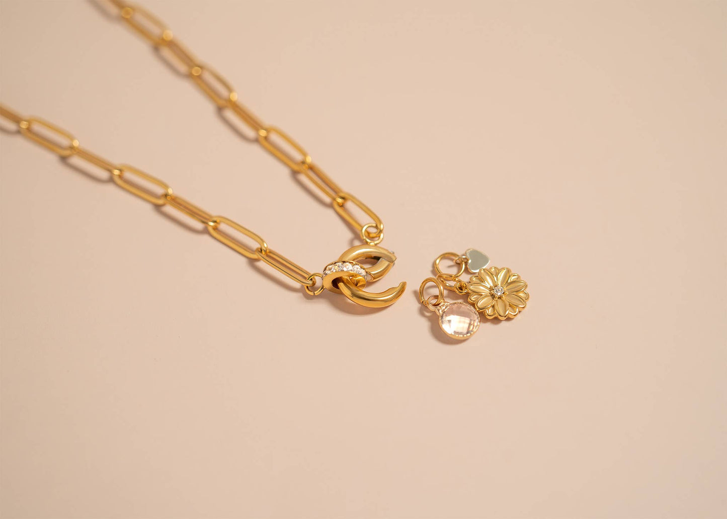 Silver Rhinestone Charm Holder Necklace Modern Elegance