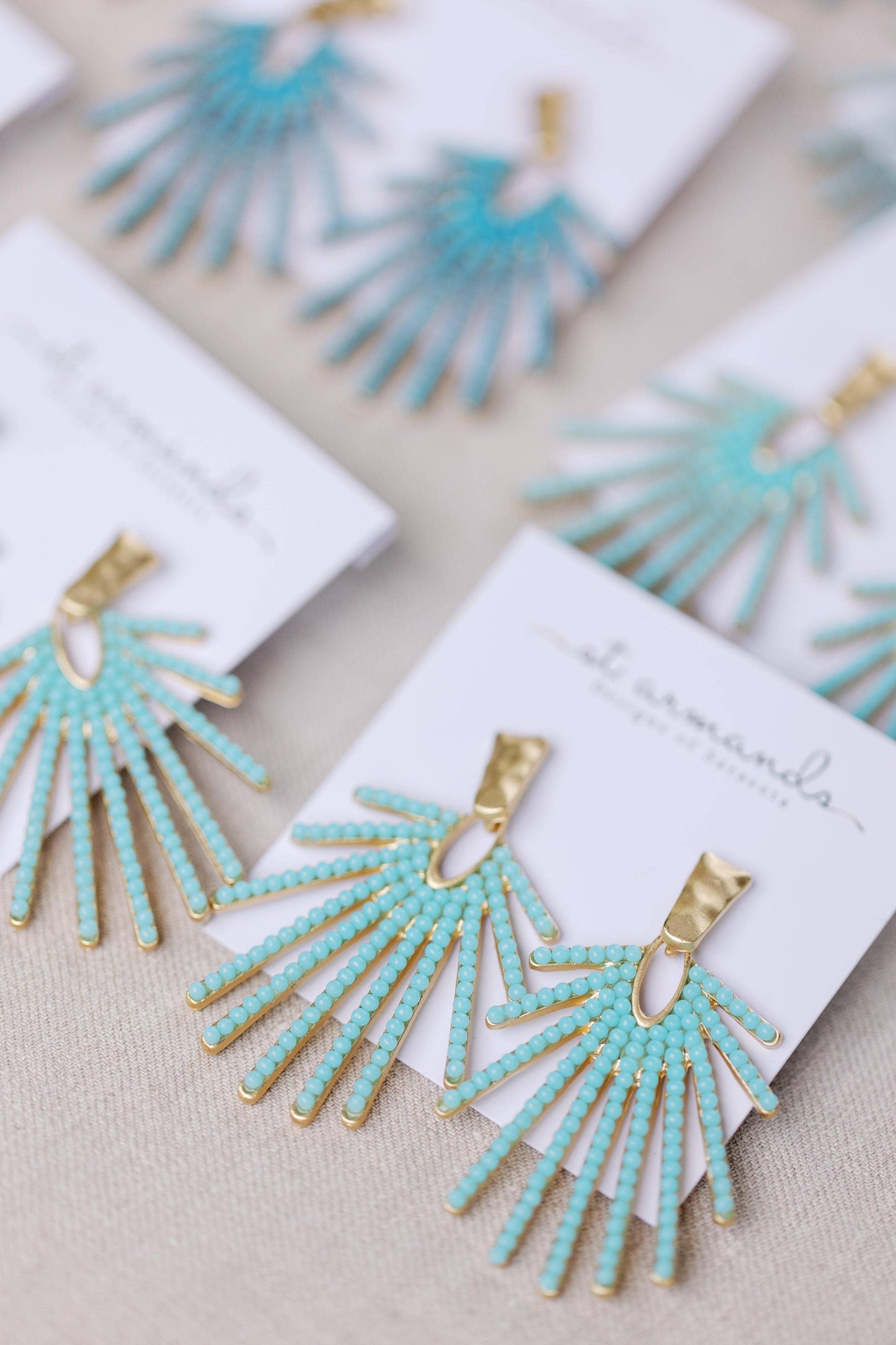 Light Turquoise Sunburst Statement Drop Earrings 2 Inch