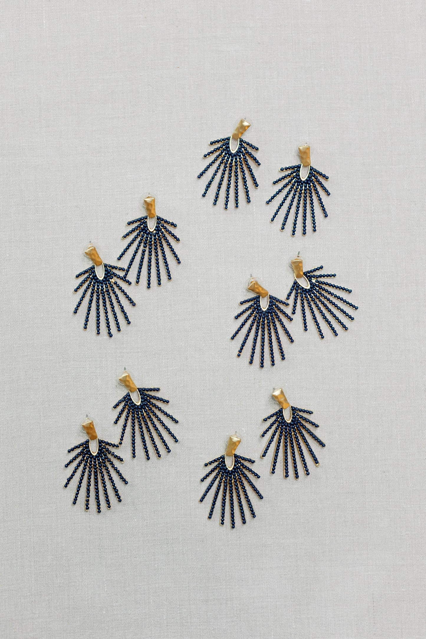 Navy Sunburst Statement Drop Earrings for Bold Style