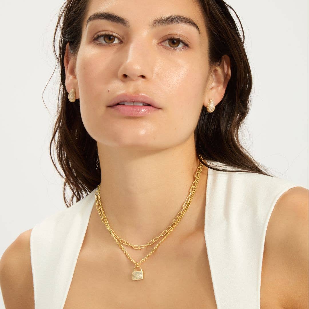 Locked in 14K Necklace with Crystal Embellishment Chains