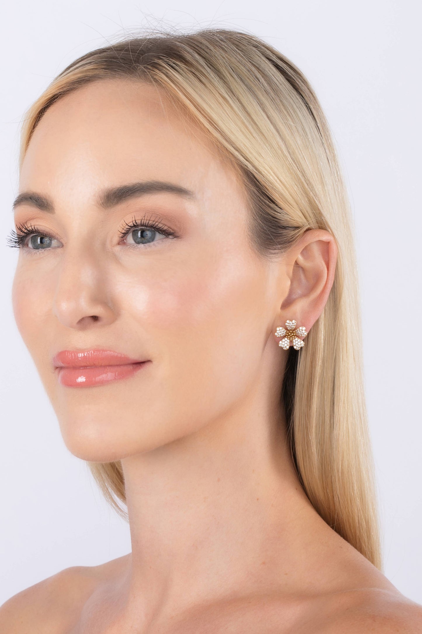Genevia Flower CZ Stud Earring in Gold Brass Design
