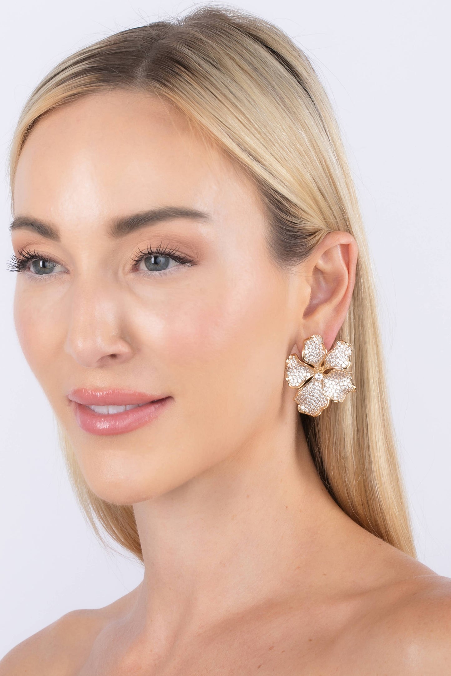 Harper CZ Flower Earrings for Elegant Floral Style