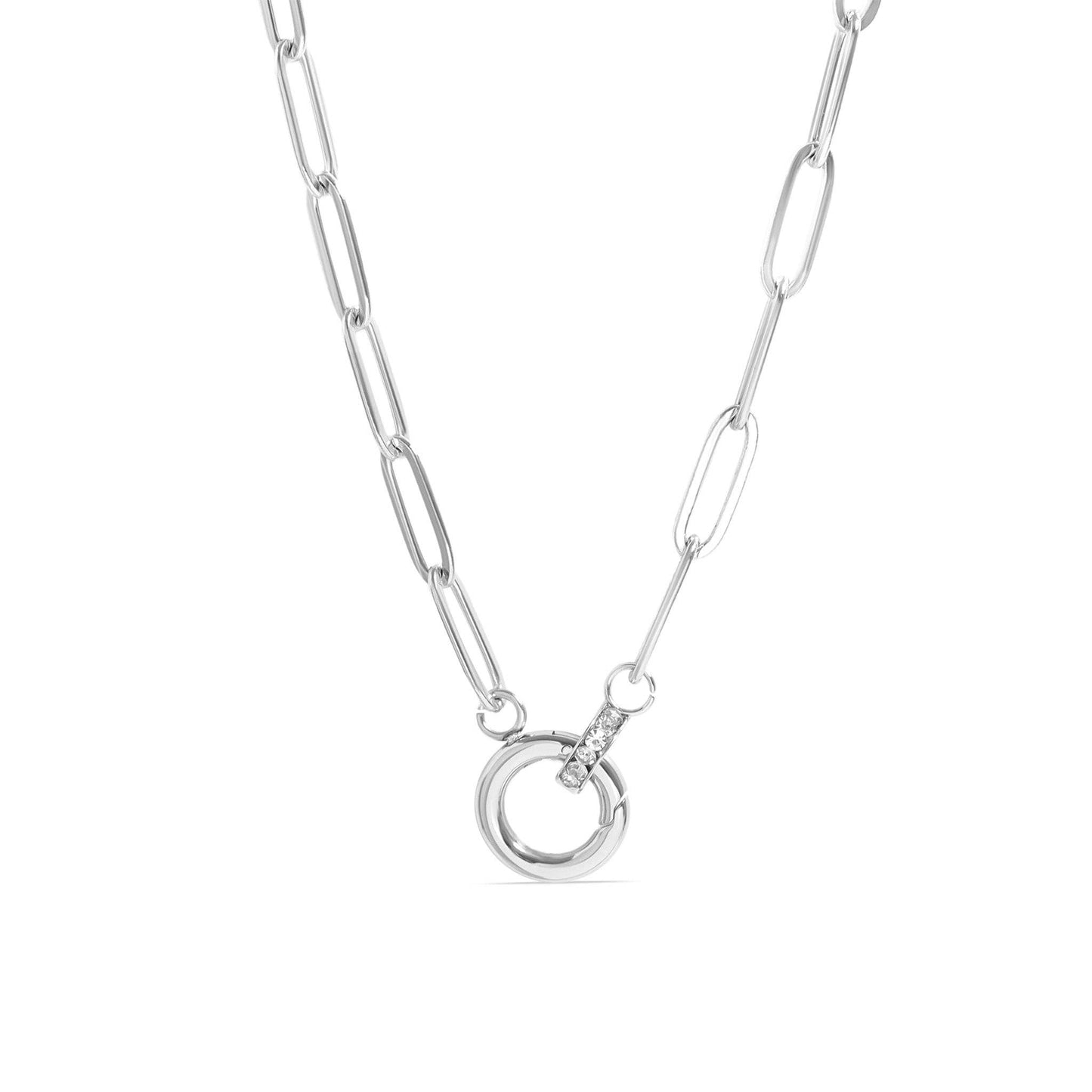 Silver Rhinestone Charm Holder Necklace Modern Elegance