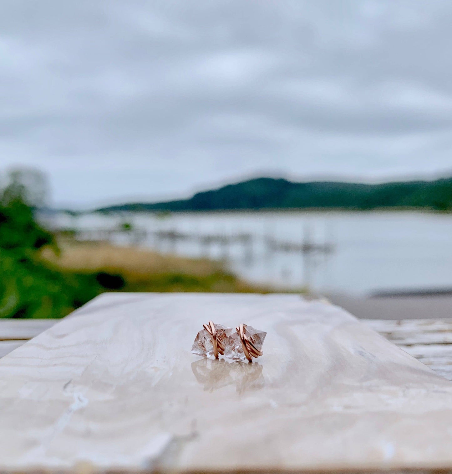 Rose Gold Herkimer Diamond Studs in 14k Gold Fill