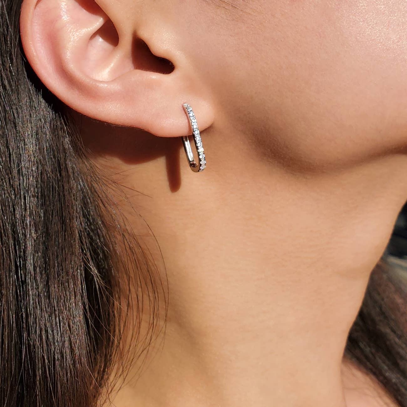 Double Take Crystal Rectangle Hoops Silver for Elegant Style