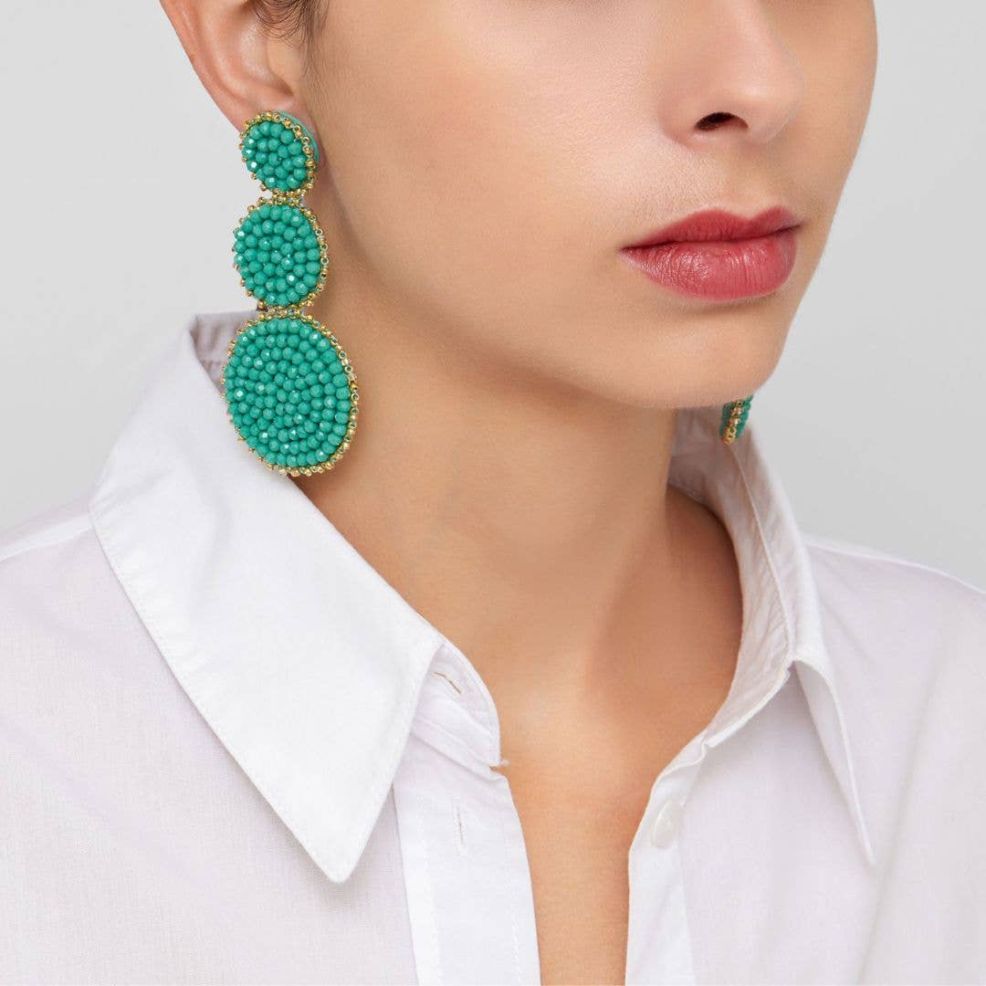 Talk of the Town Green Beaded Drop Earring in Gold