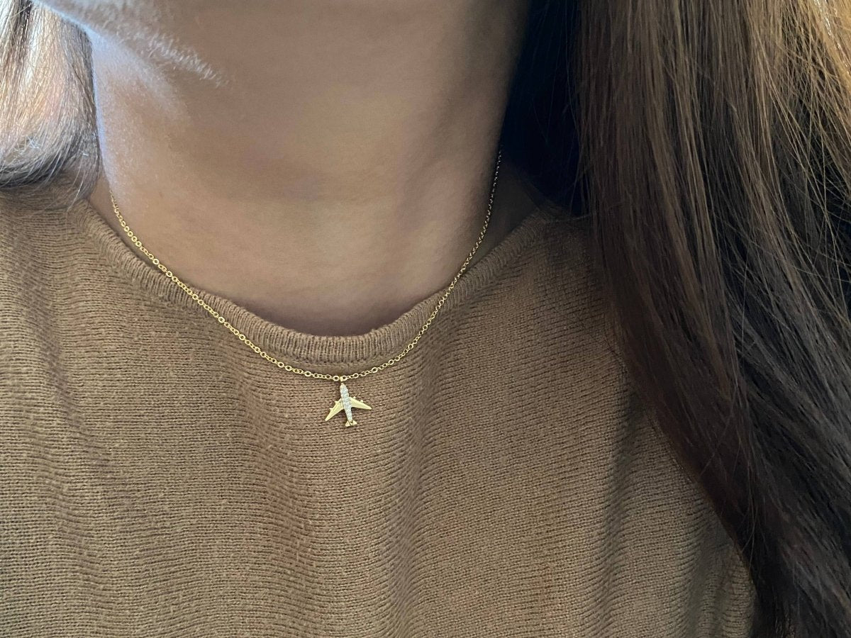 Airplane jet plane charm pendant necklace travel 18k GF