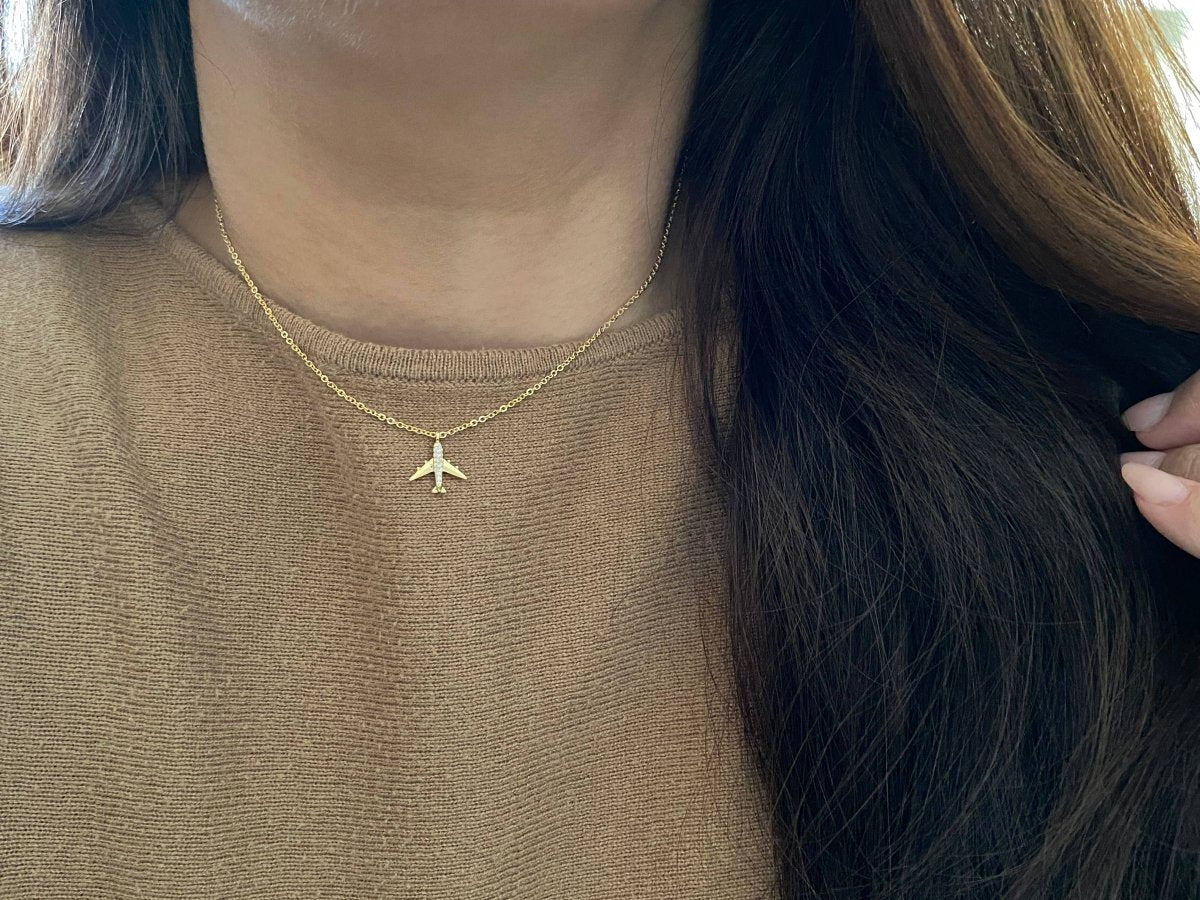 Airplane jet plane charm pendant necklace travel 18k GF