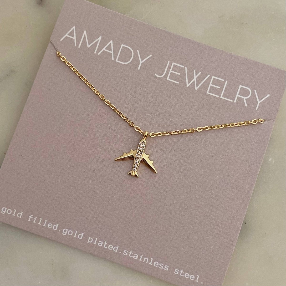 Airplane jet plane charm pendant necklace travel 18k GF