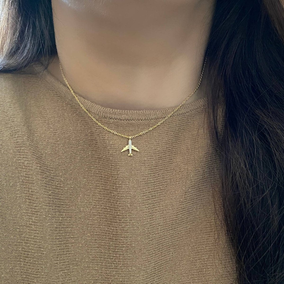 Airplane jet plane charm pendant necklace travel 18k GF