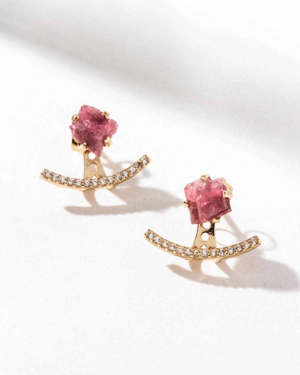 Audrey Pink Tourmaline Ear Jacket Elegant Earring Set - Red Bird Road