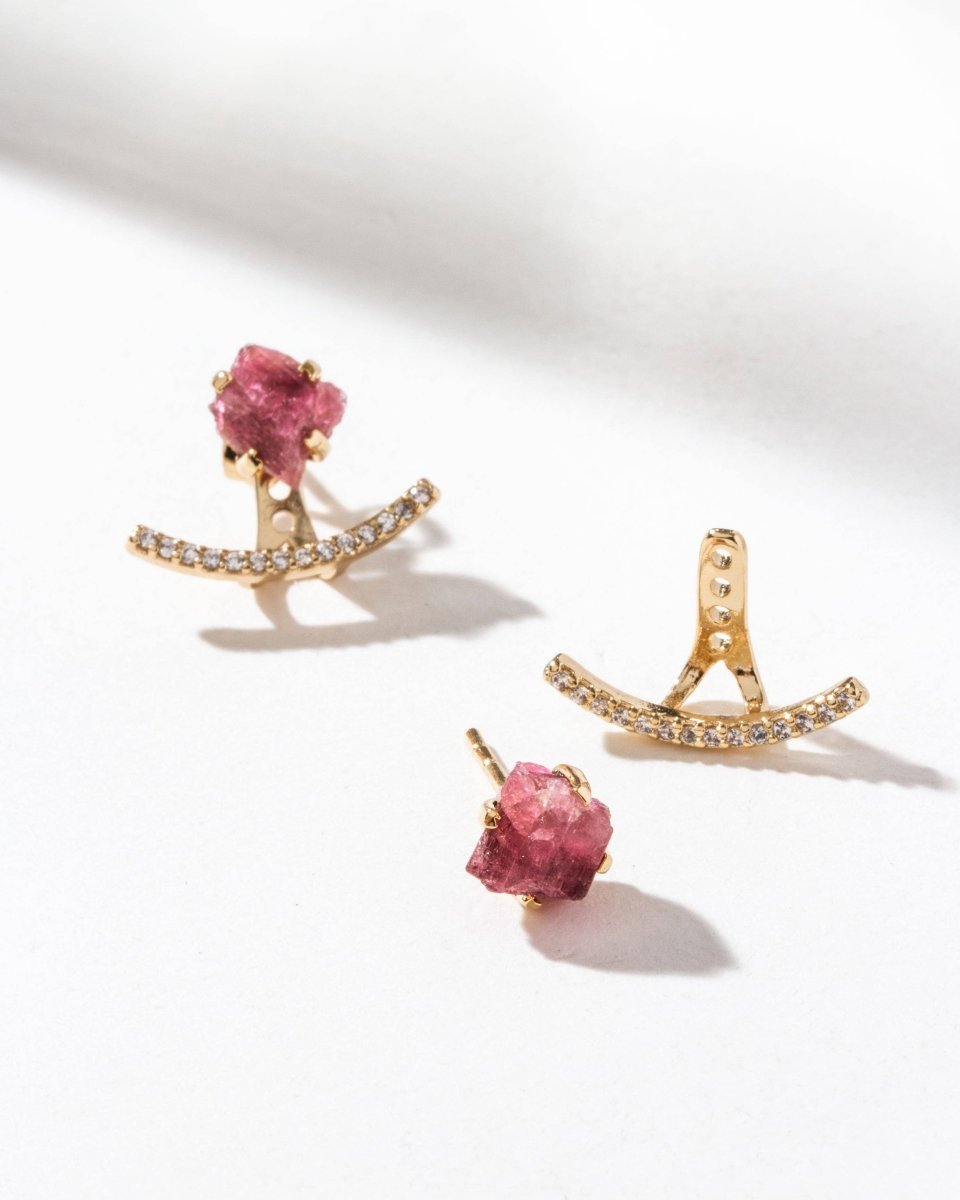 Audrey Pink Tourmaline Ear Jacket Elegant Earring Set