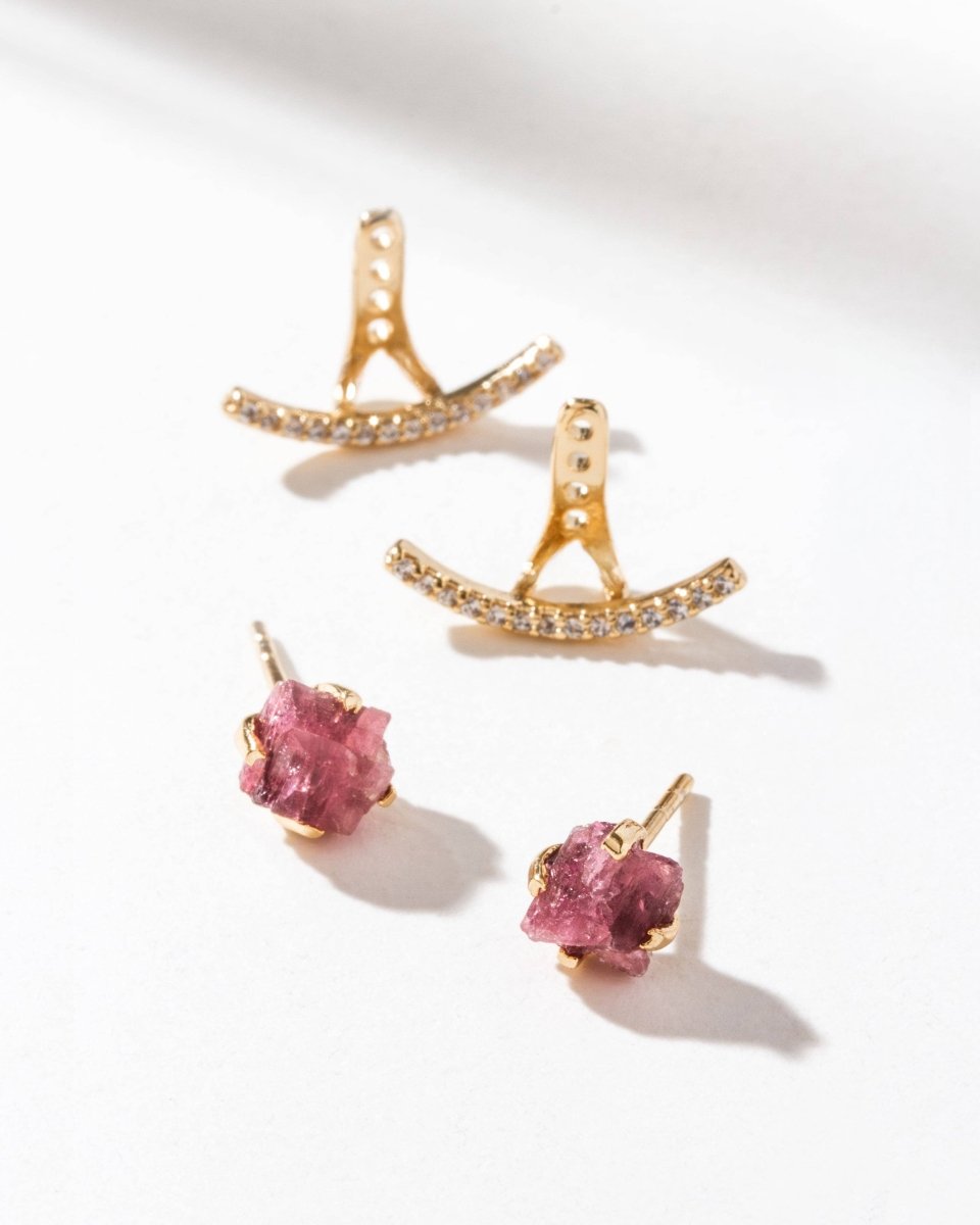 Audrey Pink Tourmaline Ear Jacket Elegant Earring Set - Red Bird Road