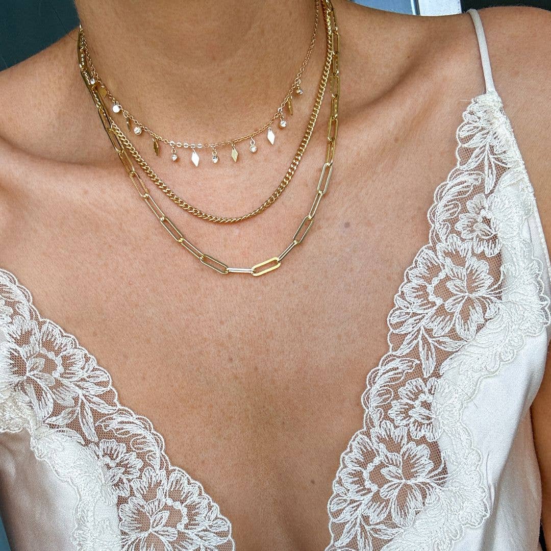 Assemblage 14K Gold Dangle Diamond Chain Necklace Set