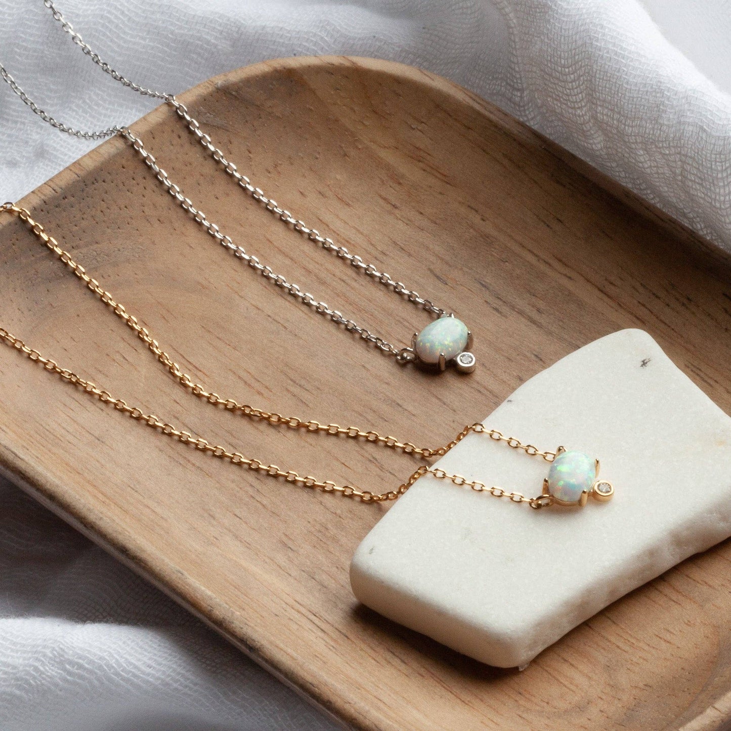Elegant Gold Plated Opal Necklace with Adjustable Chain