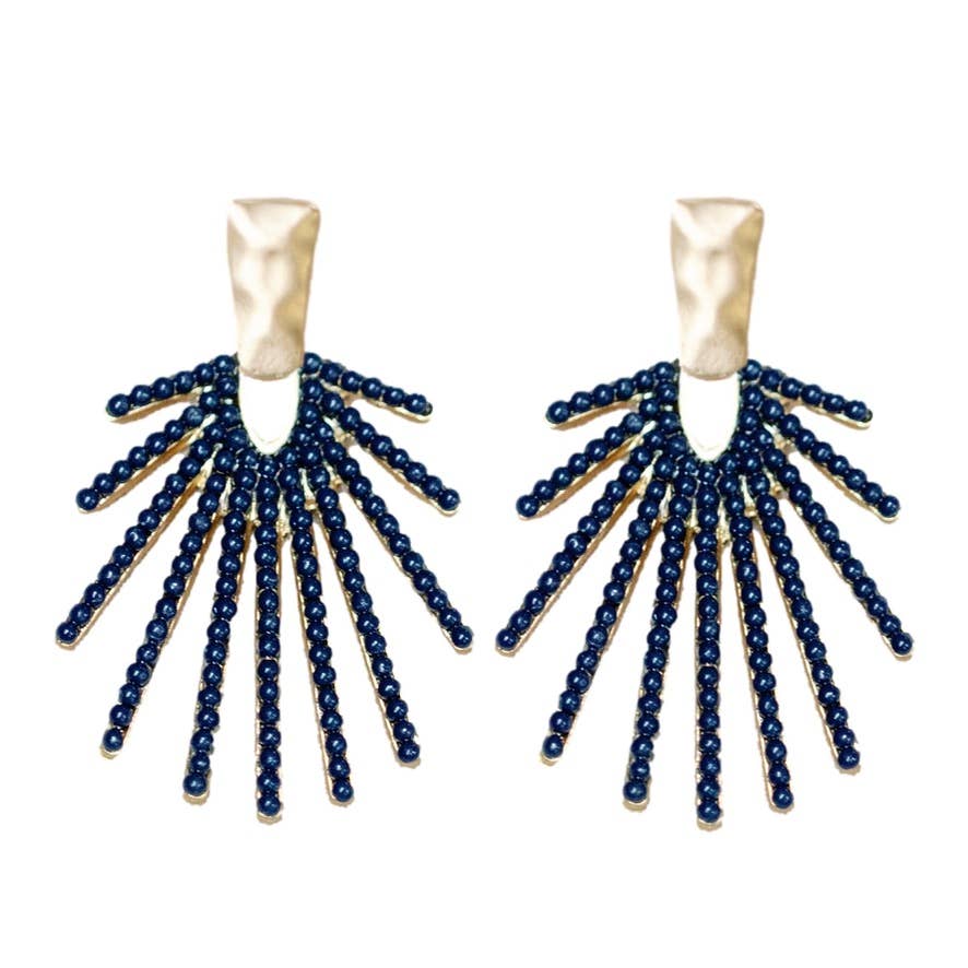 Navy Sunburst Statement Drop Earrings for Bold Style