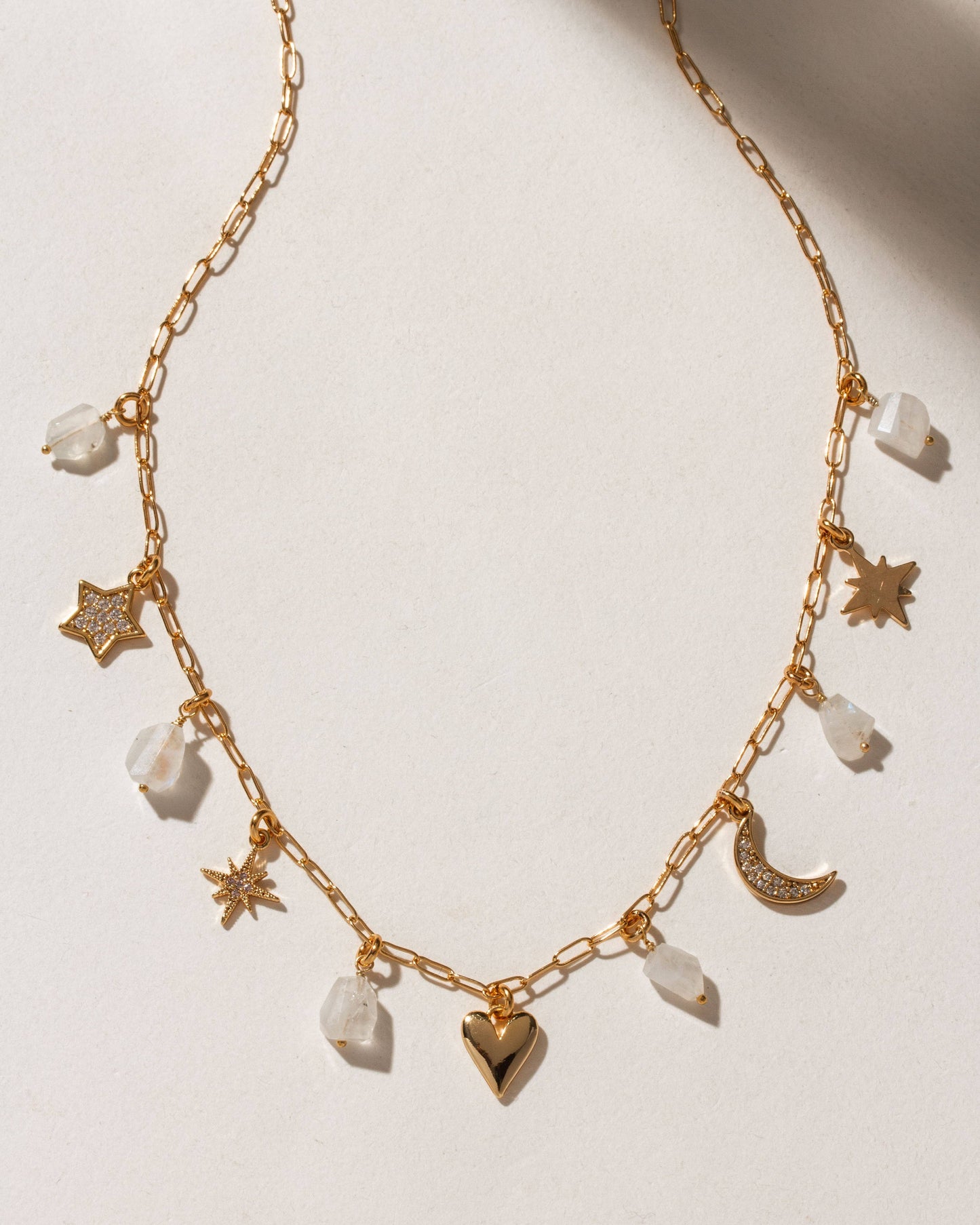 Stardust Charm Necklace with Moonstone and Gold Charms