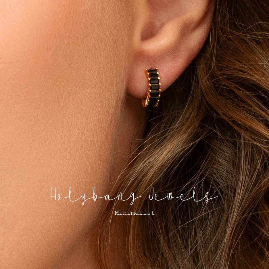 Back in Black Baguette Huggie Earrings for Elegant Style