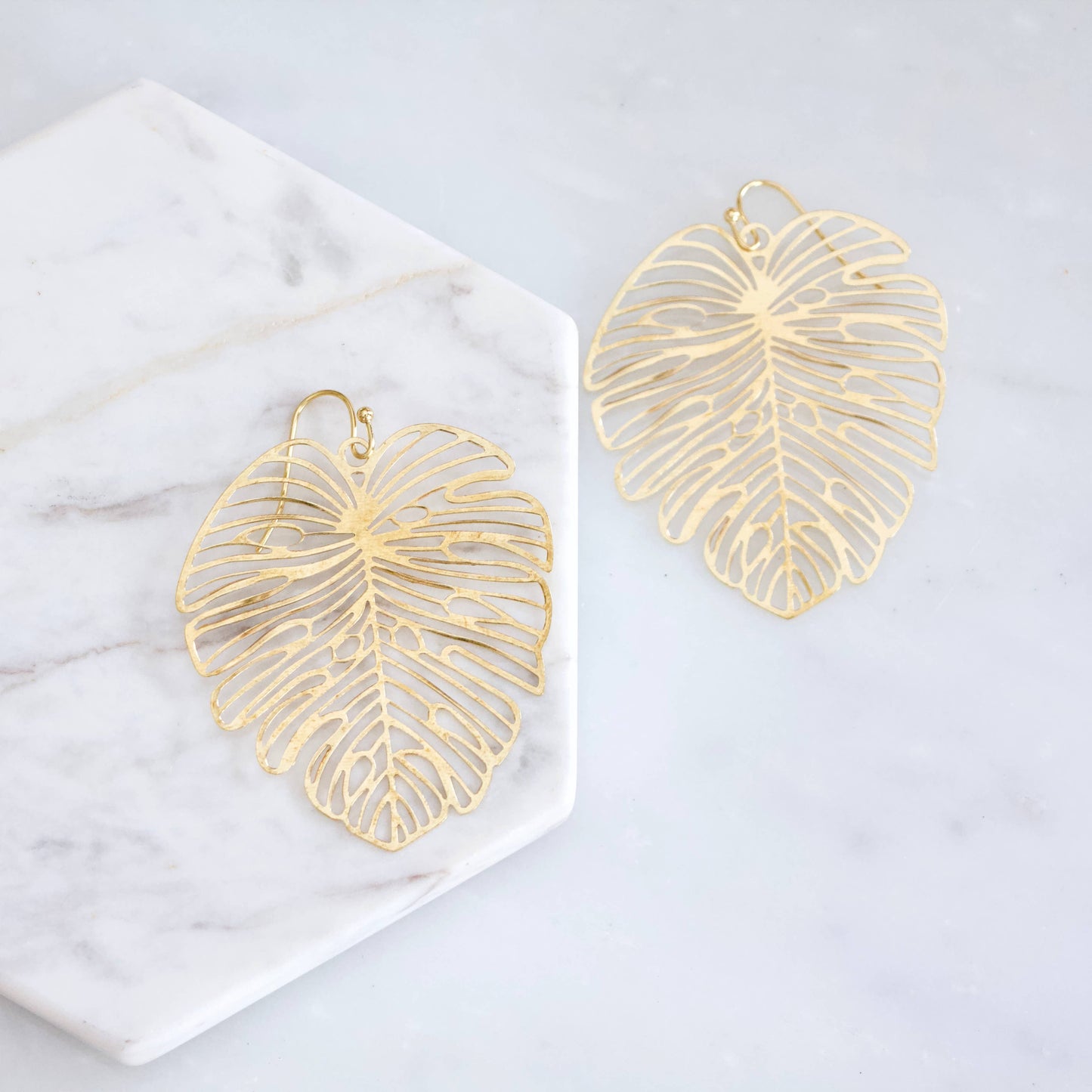 Melanie Monstera Leaf Earrings in Gold Plated Design