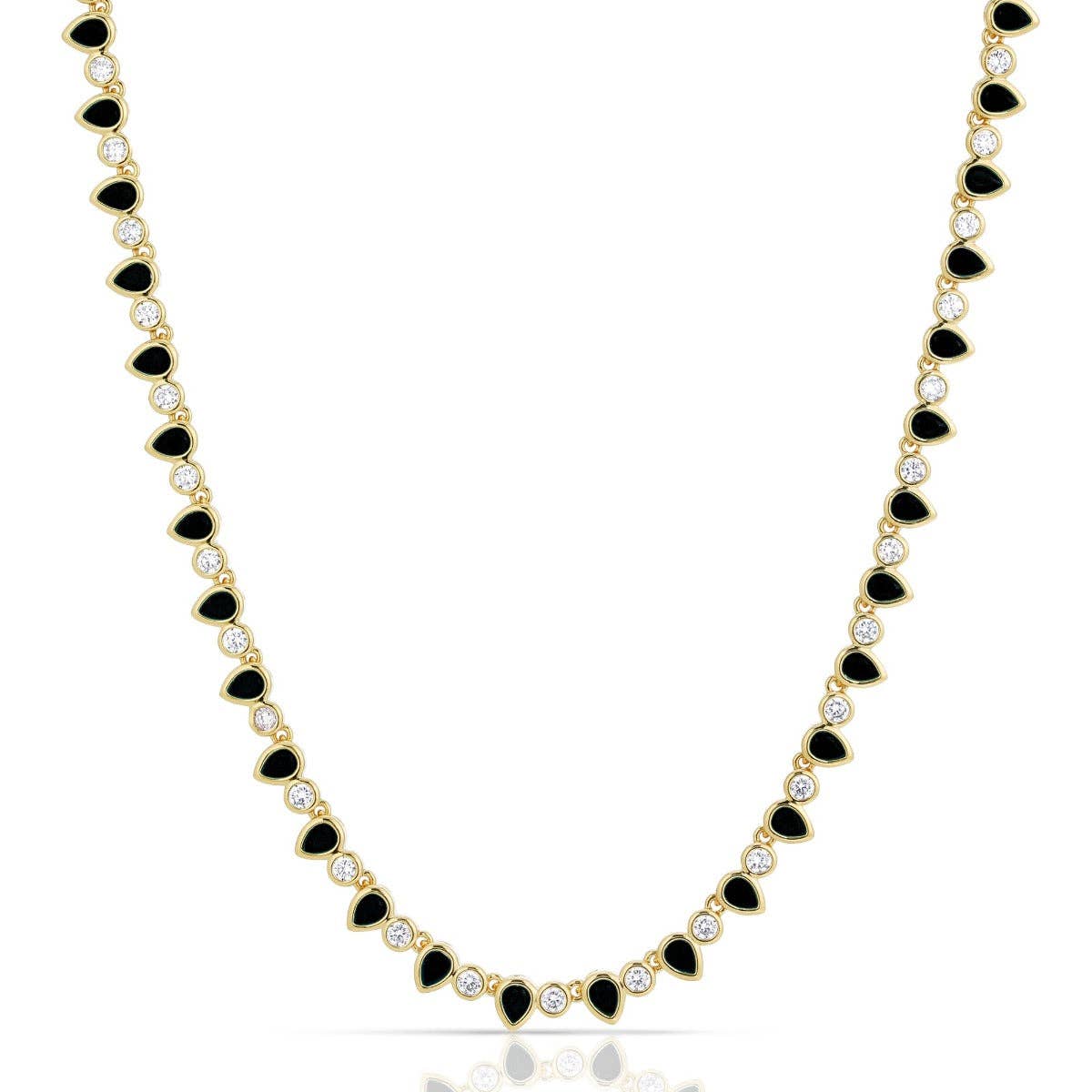 Black Onyx & Gold Teardrop Tennis Necklace