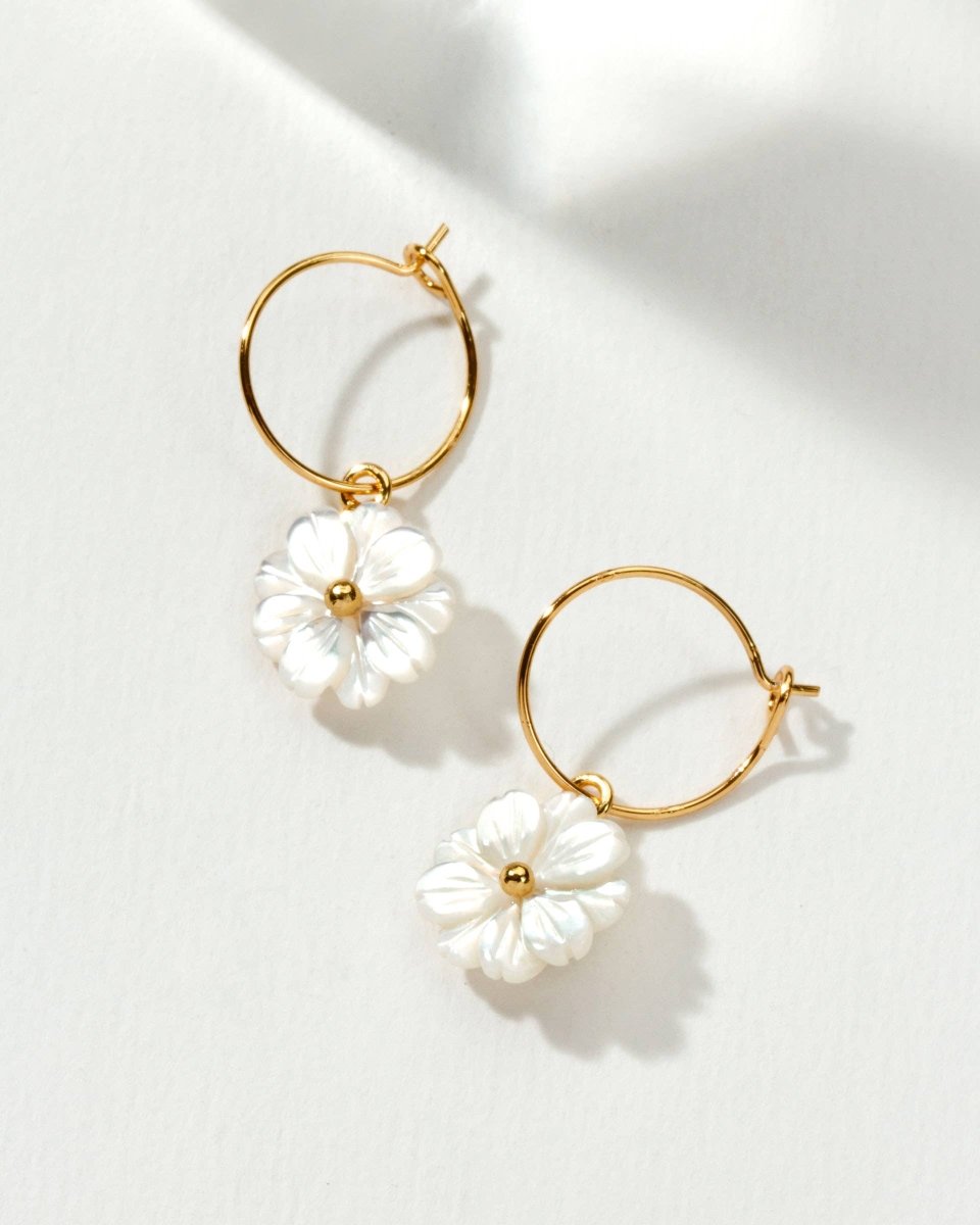 Blooming Hoop Earring with Mother-of-Pearl Daisy Detail