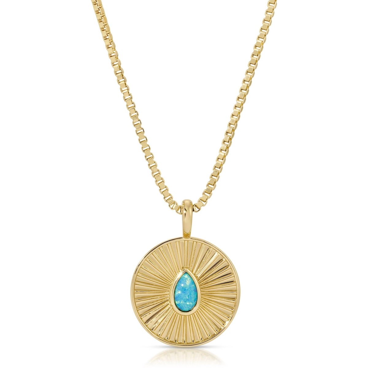 Blue Opal Radiant Coin Pendant Necklace