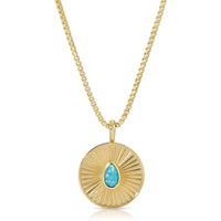 Blue Opal Radiant Coin Pendant Necklace