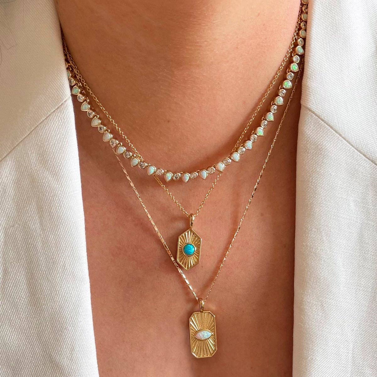 Blue Opal Radiant Hexagon Pendant