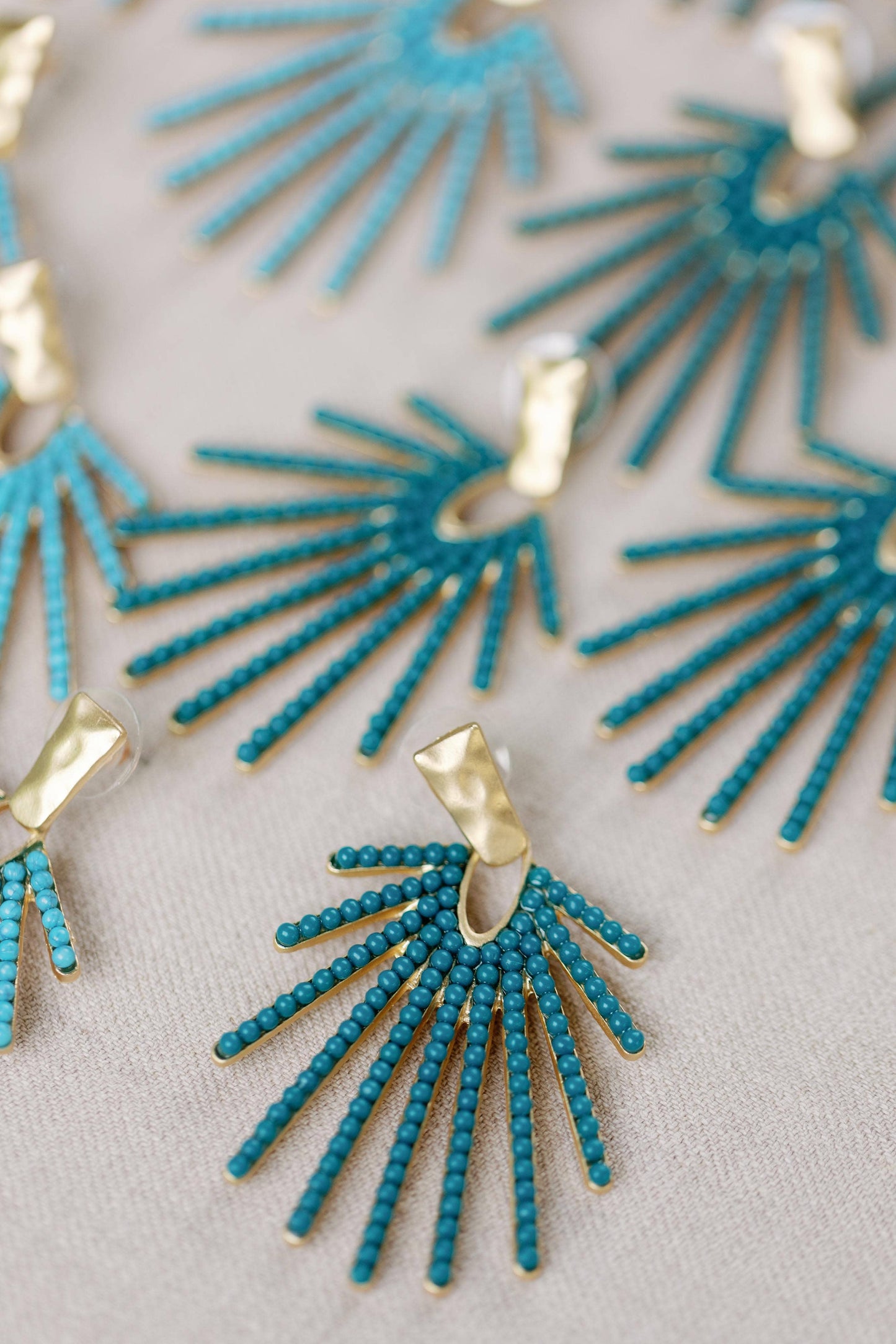 Light Turquoise Sunburst Statement Drop Earrings 2 Inch