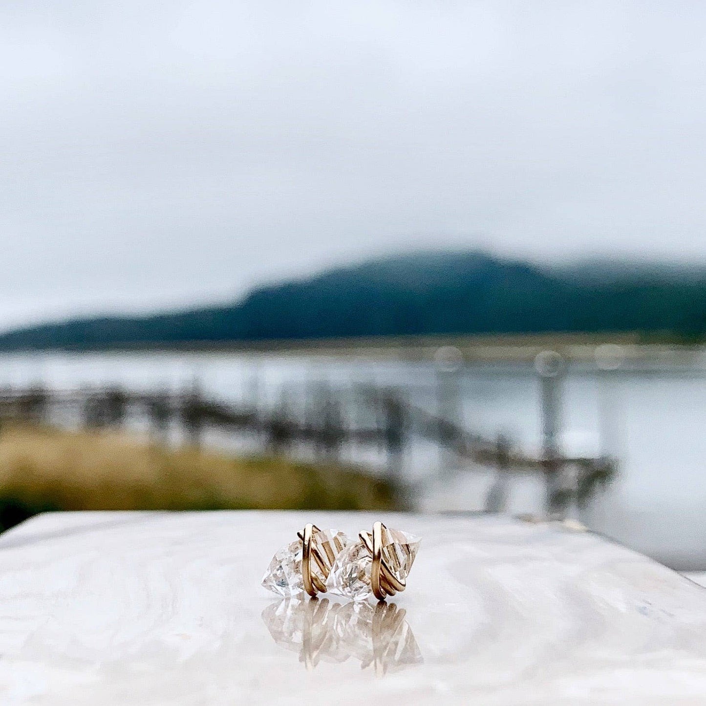 Rose Gold Herkimer Diamond Studs in 14k Gold Fill