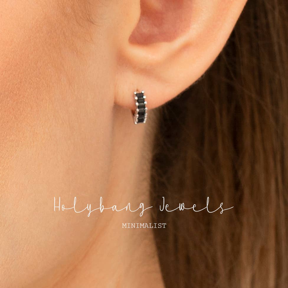 Back in Black Baguette Huggie Earrings for Elegant Style