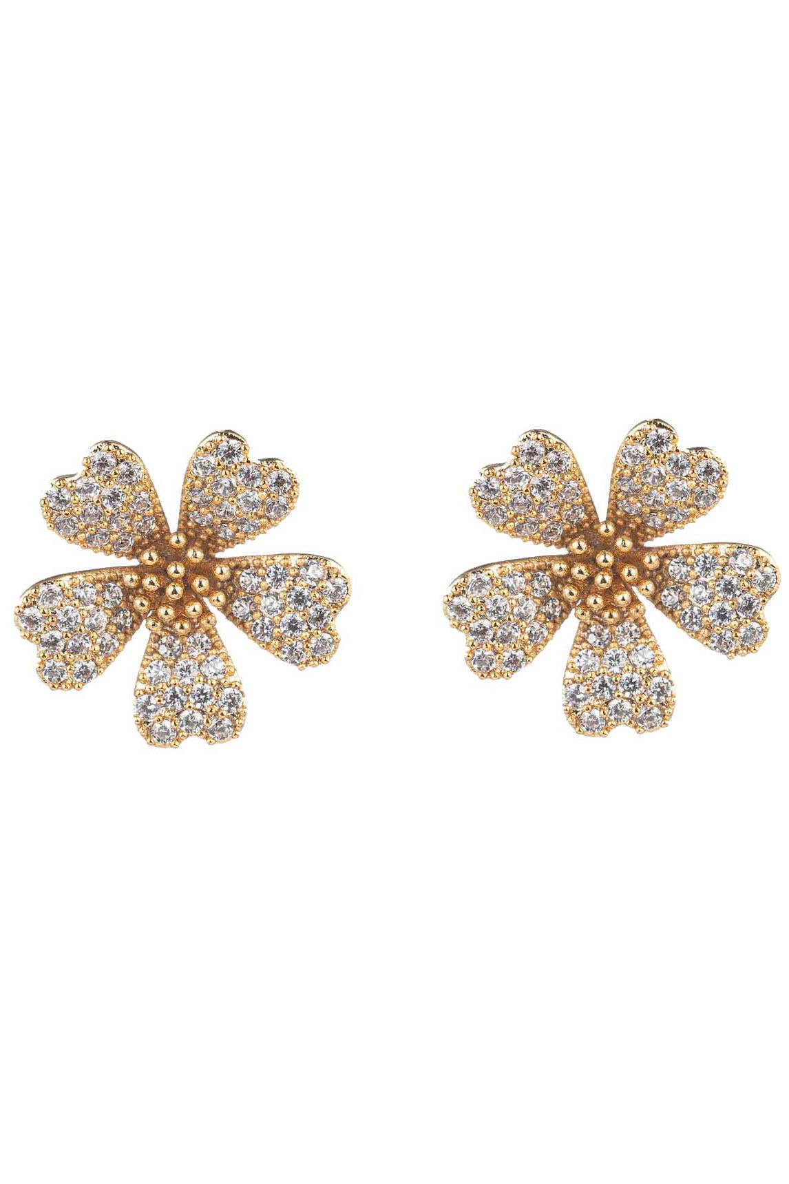 Genevia Flower CZ Stud Earring in Gold Brass Design