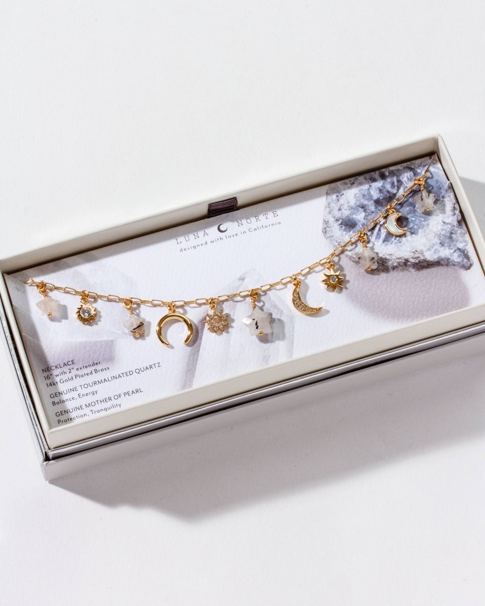Celestial Tourmalinated Quartz Charm Necklace for Elegance