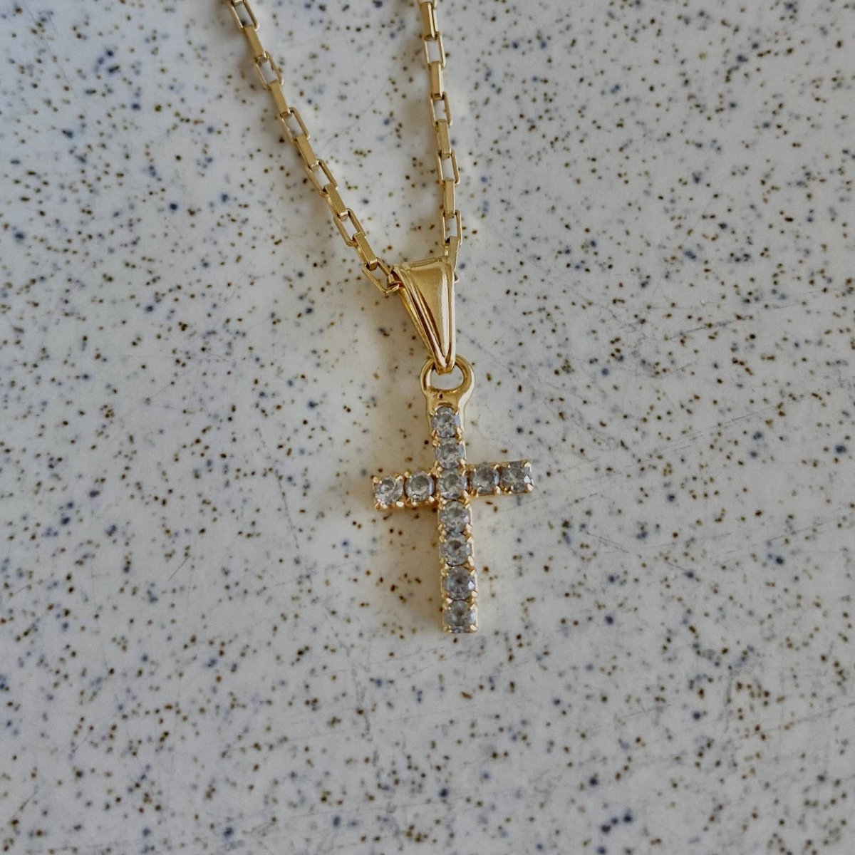 Cross Faith Religious 18k GF Glass Charm Necklace