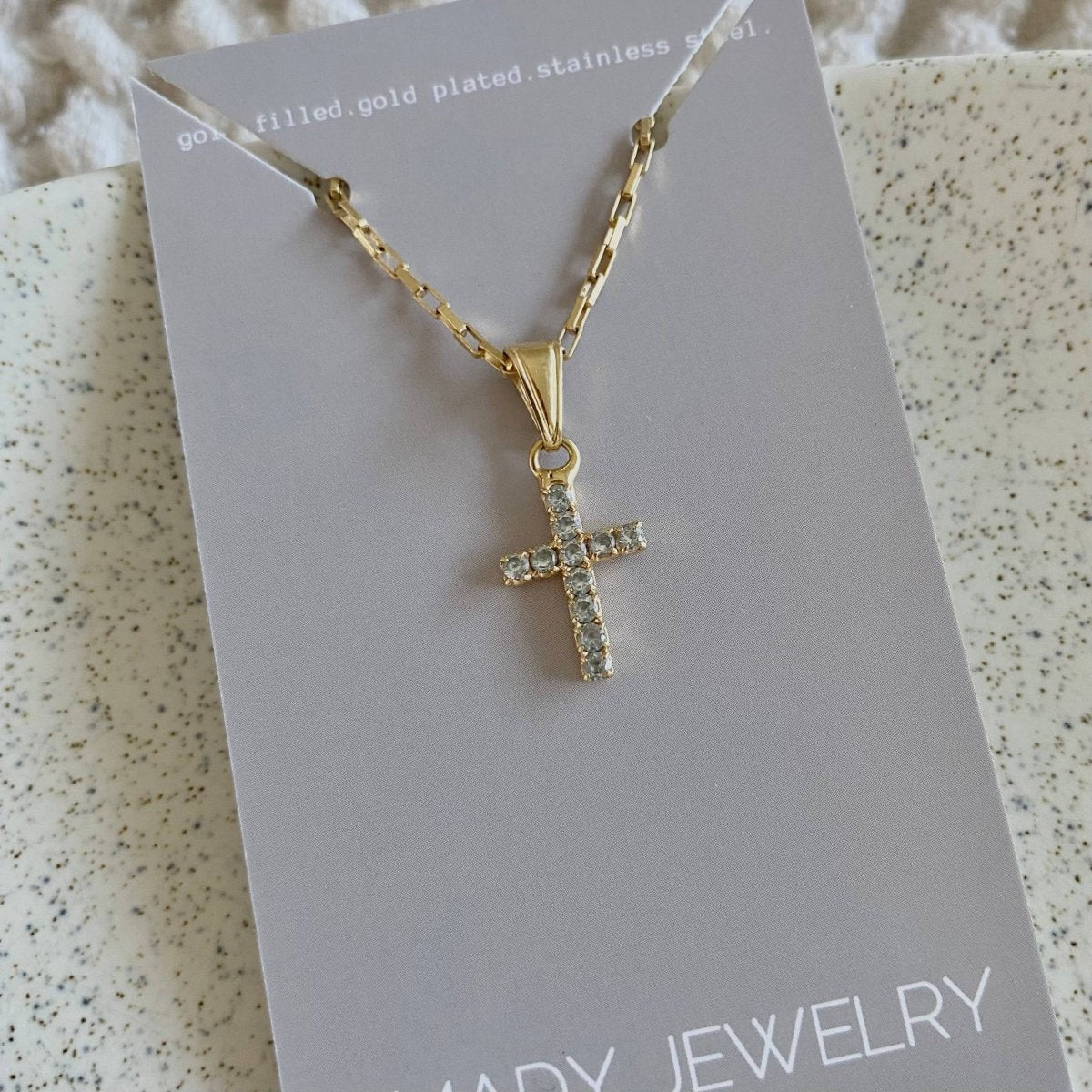 Cross Faith Religious 18k GF Glass Charm Necklace