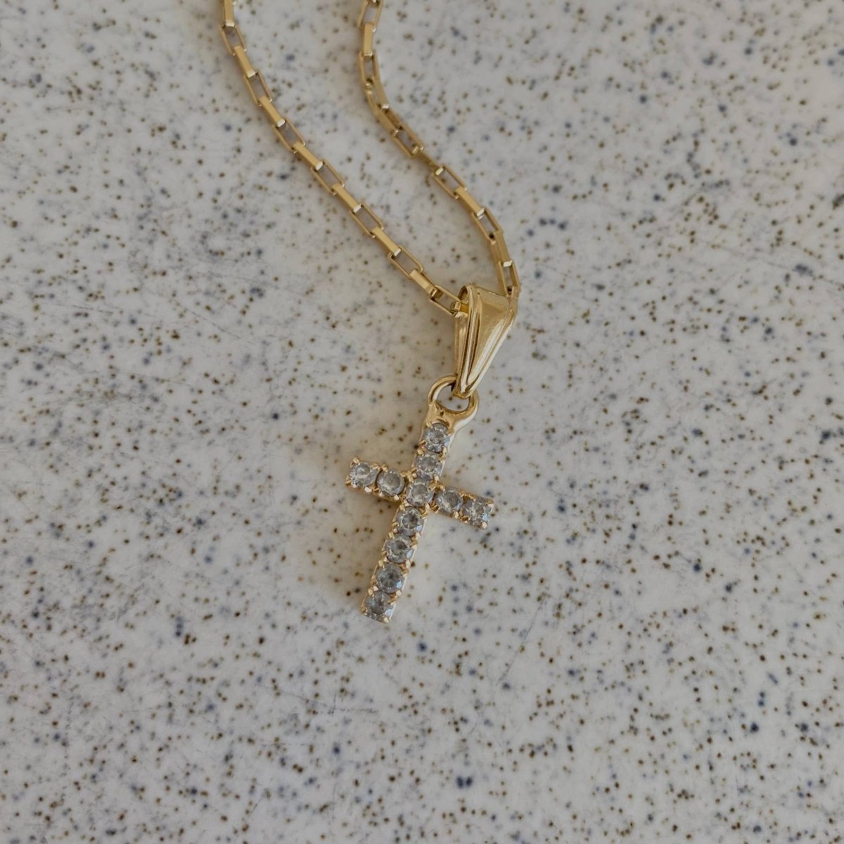 Cross Faith Religious 18k GF Glass Charm Necklace