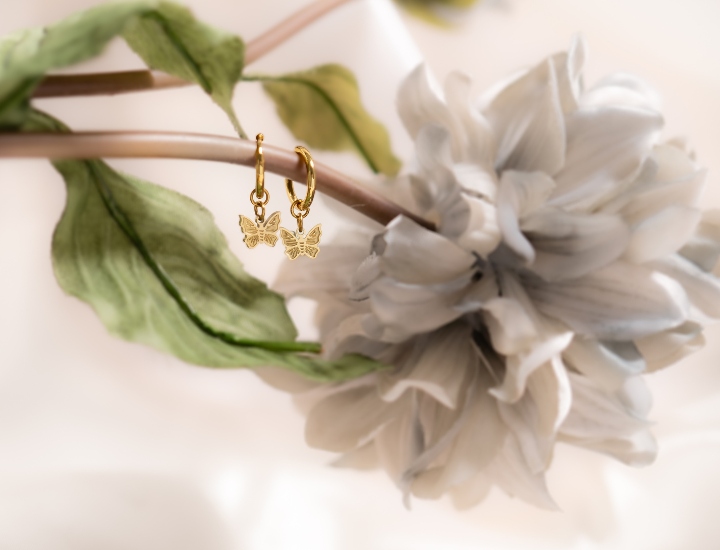Hypoallergenic Stainless Steel Butterfly Huggie Earrings Set