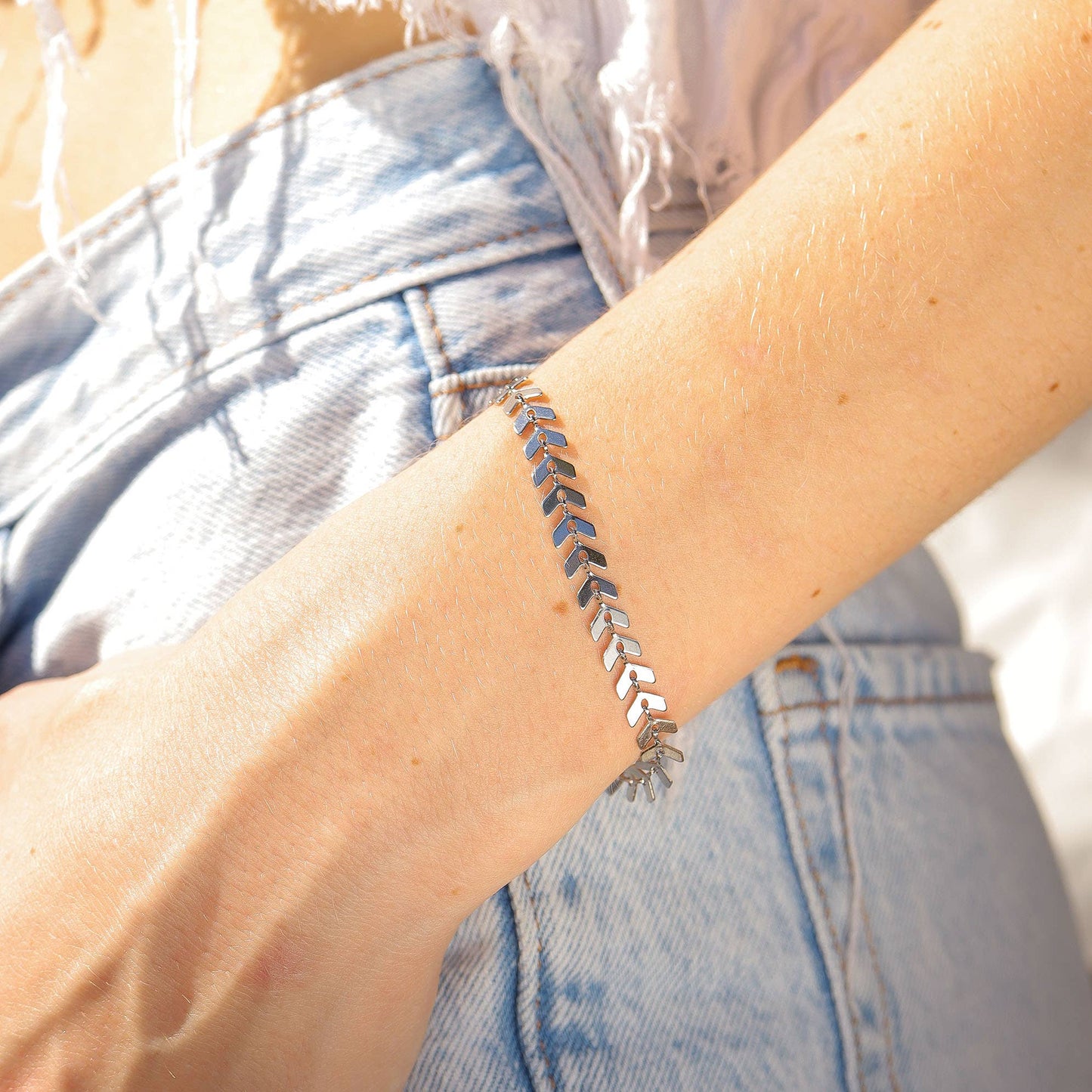 Stainless Steel Silver Chevron Chain Bracelet Sustainable Hypoallergenic