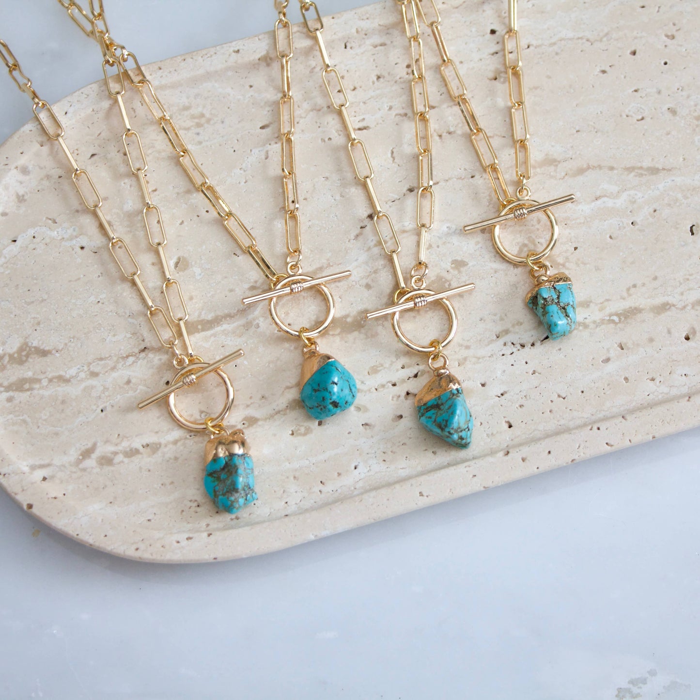 Treat Me Right Turquoise Nugget Paperclip Toggle Necklace