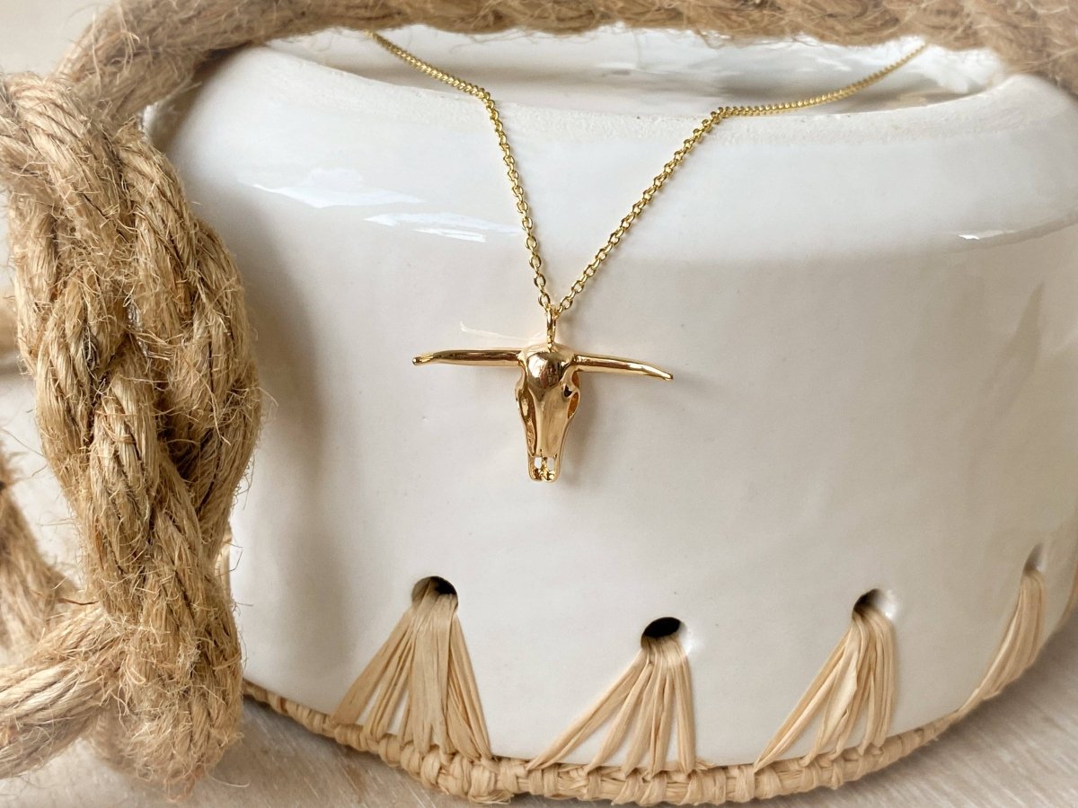 Desert Longhorn Necklace in Gold or Silver for Women Gold