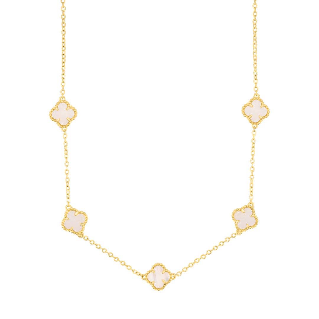 White Mother of Pearl Flower Station Necklace gold