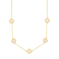 White Mother of Pearl Flower Station Necklace gold