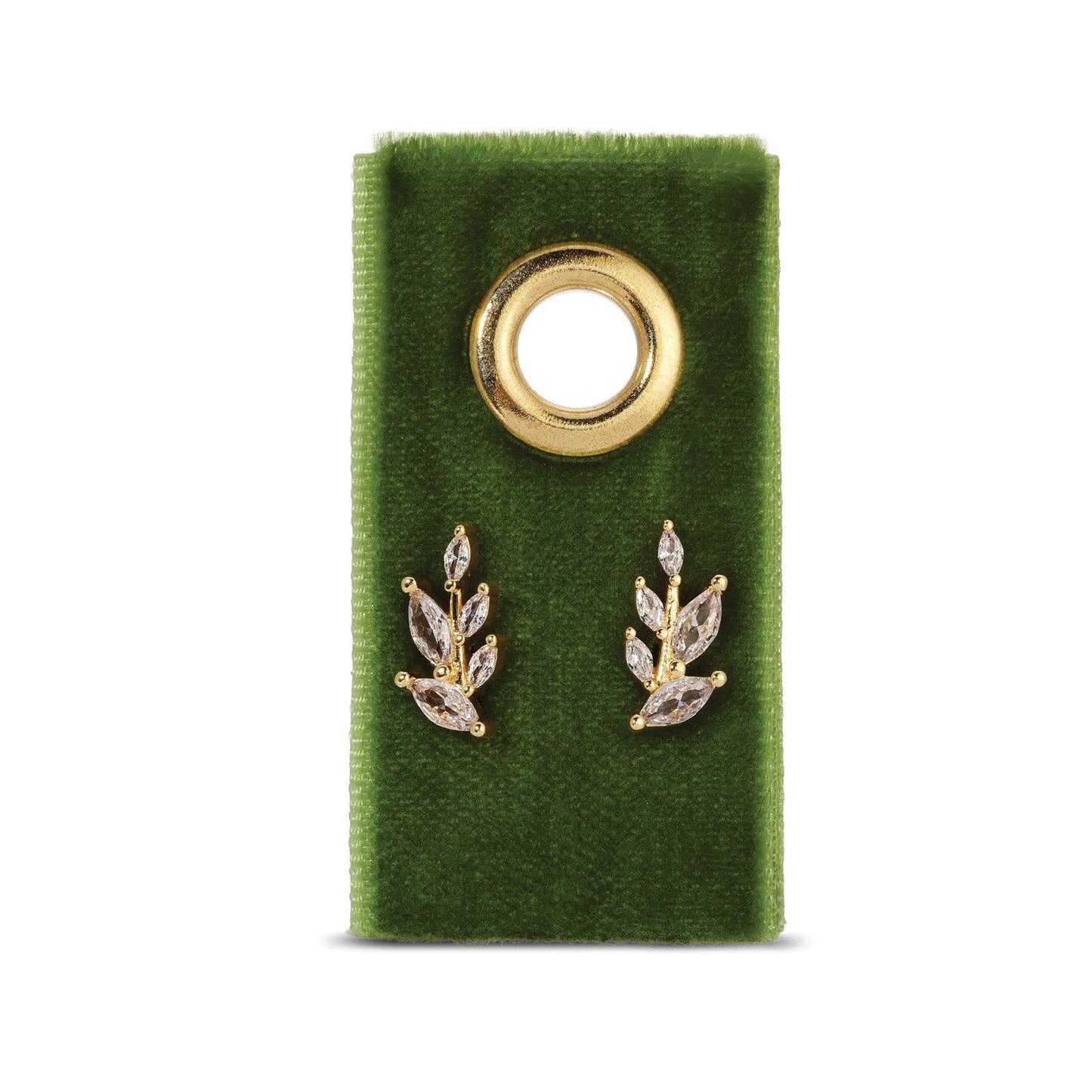 On the Vine Gold Studs with Cubic Zirconia Leaves