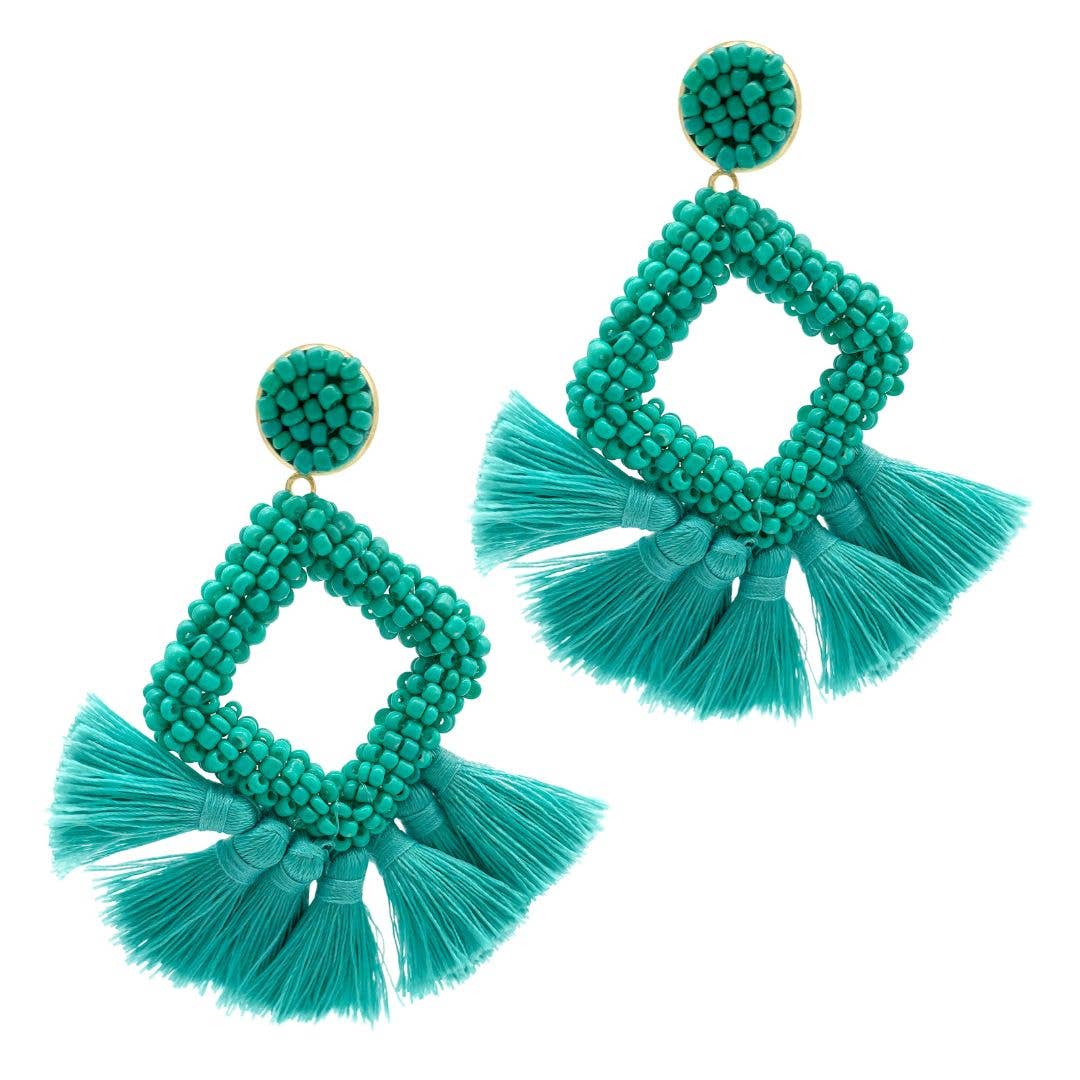 Toni Turquoise Beaded Square Drop Earrings for Stylish Look