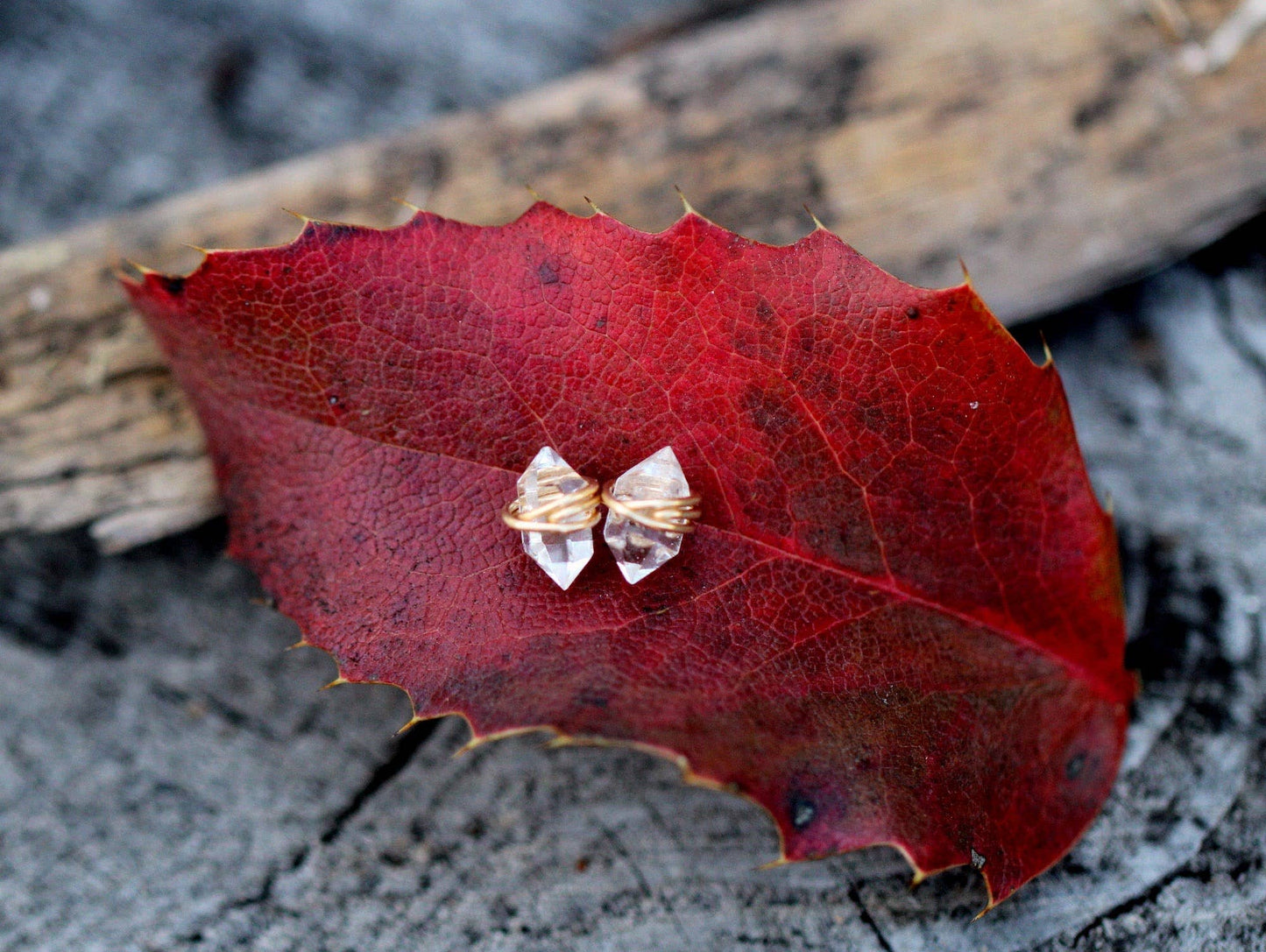 Rose Gold Herkimer Diamond Studs in 14k Gold Fill