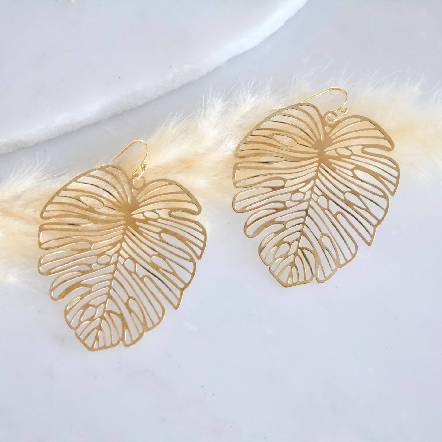 Melanie Monstera Leaf Earrings in Gold Plated Design