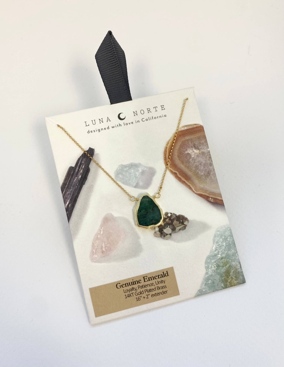 Earth, Wind and Fire Genuine Emerald Stone Necklace 16 Inch