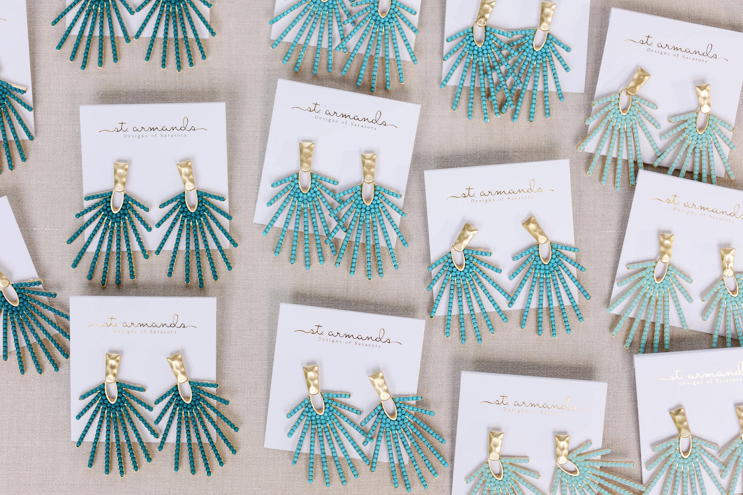 Light Turquoise Sunburst Statement Drop Earrings 2 Inch